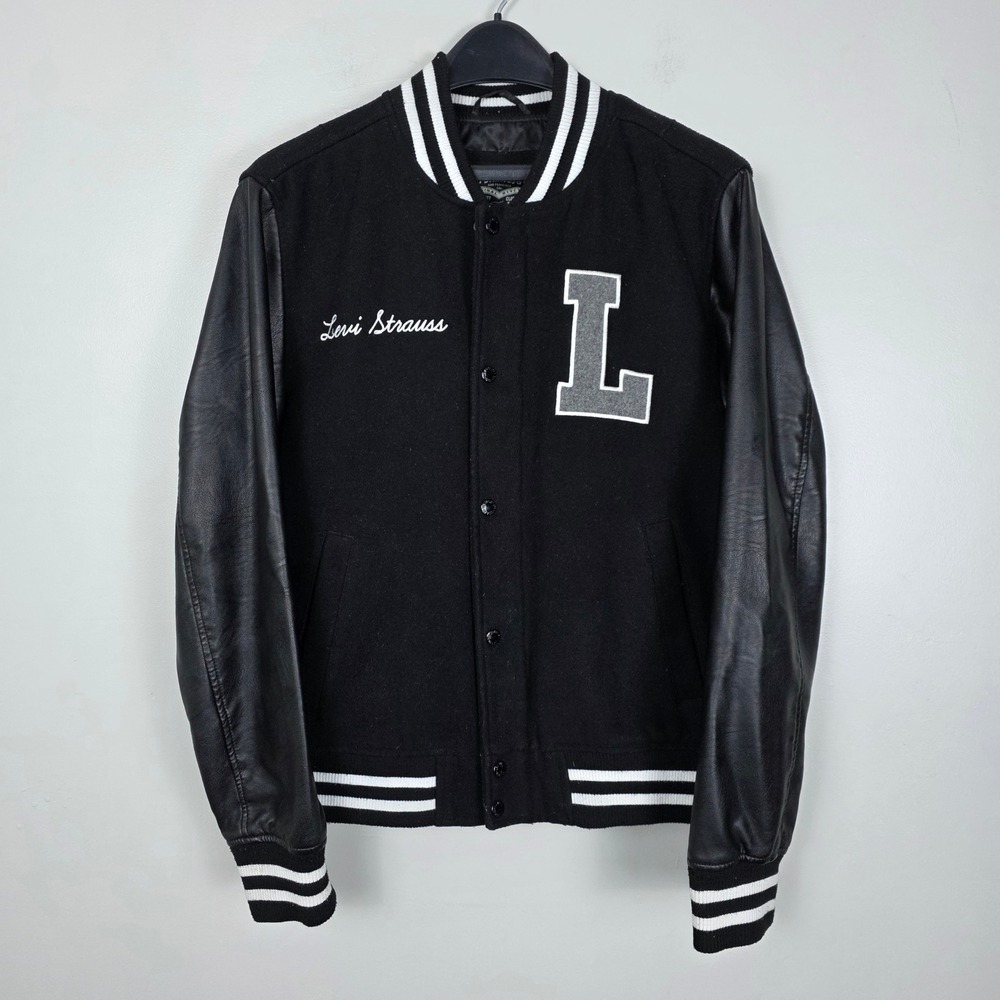 Levi Strauss Varsity Jacket Mens Small Black Letterman Wool Blend 73